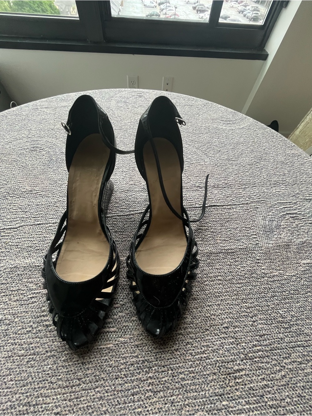 Christian Louboutin Black Patent Strappy Peep-Toe Ankle-Strap Heels